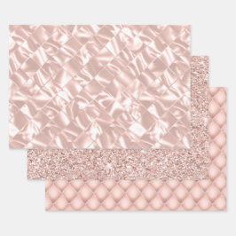 Elegant Glitzy Blush Pink and Silver Faux Satin Inpakpapier Vel