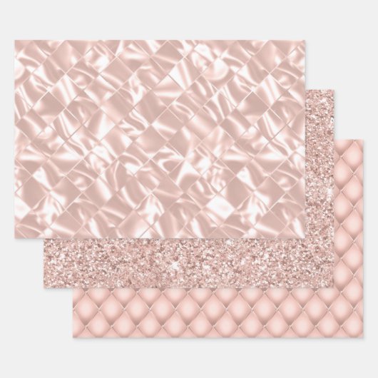 Elegant Glitzy Blush Pink and Silver Faux Satin Inpakpapier Vel (Set)