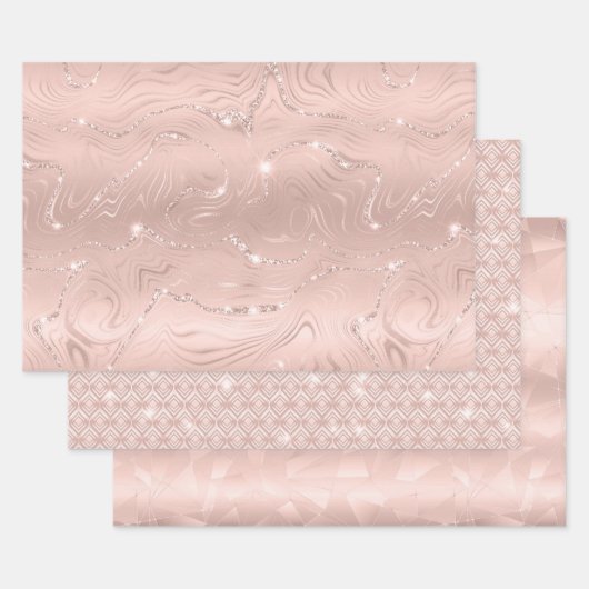 Elegant Glitzy Blush Pink Silver Marble Diamond Inpakpapier Vel (Set)