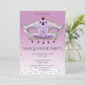 Elegant Glitzy Lila Masquerade Party Kaart (Staand voorkant)