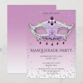 Elegant Glitzy Lila Masquerade Party Kaart (Voorkant / Achterkant)