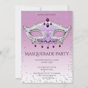 Elegant Glitzy Lila Masquerade Party Kaart