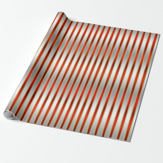 Elegant Glitzy Shiny Silver en Red Stripes Cadeaupapier (Uitgerold)