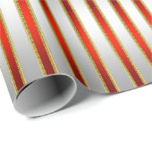 Elegant Glitzy Shiny Silver en Red Stripes Cadeaupapier (Rol Hoek)