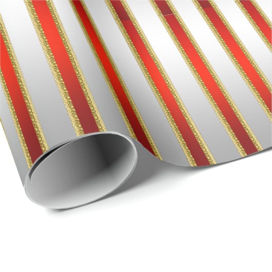 Elegant Glitzy Shiny Silver en Red Stripes Cadeaupapier (Rol Hoek)