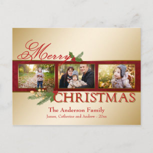 Elegant gloeiend goud Merry Christmas fotokaart Feestdagenkaart