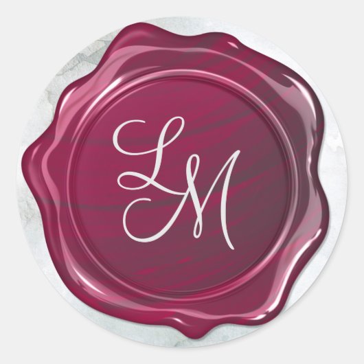 Elegant Glossy Scarlet Wine Wax Seal Monogram Ronde Sticker (Voorkant)