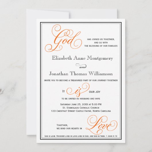 Elegant God is Love Christelijk Wedding Invitation Kaart (Voorkant)