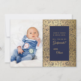 Elegant Godparent Proposal Gold Blue-fotokaart Bedankkaart