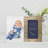 Elegant Godparent Proposal Gold Blue-fotokaart Bedankkaart (Staand voorkant)