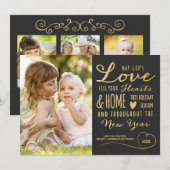 Elegant God's Love Gold Type kerstfoto Black Feestdagenkaart (Voorkant / Achterkant)