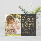 Elegant God's Love Gold Type kerstfoto Black Feestdagenkaart (Staand voorkant)