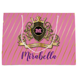 Elegant Gol en Roze Monogram Ontwerp Groot Cadeauzakje