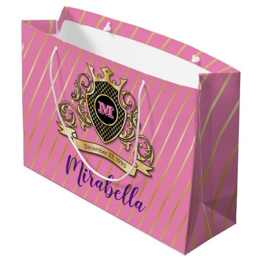 Elegant Gol en Roze Monogram Ontwerp Groot Cadeauzakje (Achterkant Gekanteld)