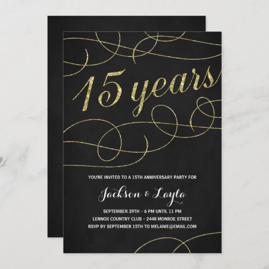 Elegant Gold 15e Jubileum Partij Kaart (Voorkant / Achterkant)