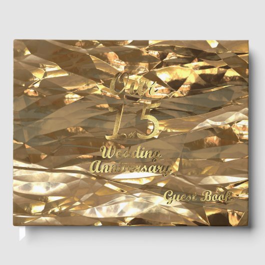 Elegant Gold 15th Wedding Jubileum Guest Book Gastenboek (Voorkant)