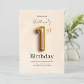 Elegant Gold 1st Birthday Invite, Minimalist Boy  Kaart (Staand voorkant)