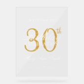 Elegant Gold 30th Birthday Party Welkom Acryl Bord (Voorkant)