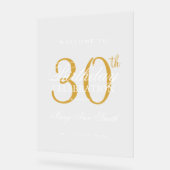Elegant Gold 30th Birthday Party Welkom Acryl Bord (Hoek)
