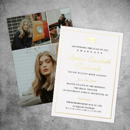 Elegant Gold 3 Foto Afstuderen Folie Uitnodiging