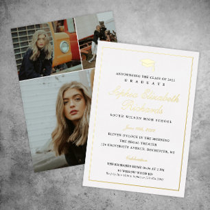 Elegant Gold 3 Foto Afstuderen Folie Uitnodiging