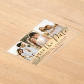 Elegant Gold 3 foto bruiloft Bewaar de datum Acryl Uitnodigingen (Laagn)