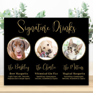 Elegant Gold 3 Foto Pet Wedding Signature Drinken Poster
