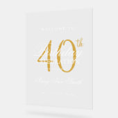 Elegant Gold 40th Birthday Party Welkom Acryl Bord (Hoek)