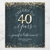 Elegant Gold 40th Birthday Script Wine Label Wijn Etiket (Enkel label)