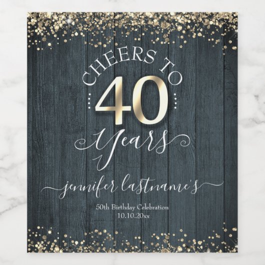 Elegant Gold 40th Birthday Script Wine Label Wijn Etiket (Enkel label)