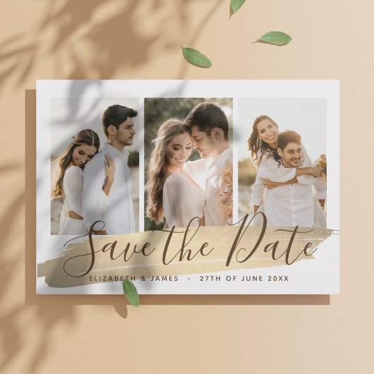 Elegant Gold 4 Foto bewaart de datum van huwelijk  Save The Date