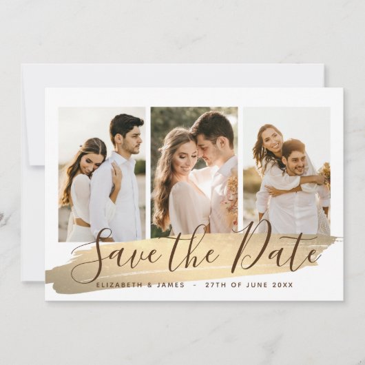 Elegant Gold 4 Foto bewaart de datum van huwelijk  Save The Date (Voorkant)