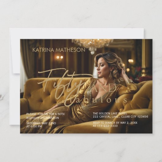 Elegant Gold 50 en Fabulous 50th Verjaardag Kaart (Voorkant)