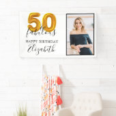 Elegant Gold 50 & Fabulous 50th Verjaardag Foto Spandoek (Insitu)