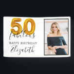Elegant Gold 50 & Fabulous 50th Verjaardag Foto Spandoek<br><div class="desc">Vier uw mijlpaal verjaardag met deze aanpasbare 50e verjaardag banner. De banner beschikt over een plek voor u om uw foto te uploaden en jouw namen toe te voegen. Het ontwerp is elegant met 50 in een gouden ballon stijl lettertype.</div>