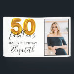 Elegant Gold 50 & Fabulous 50th Verjaardag Foto Spandoek<br><div class="desc">Vier uw mijlpaal verjaardag met deze aanpasbare 50e verjaardag banner. De banner beschikt over een plek voor u om uw foto te uploaden en jouw namen toe te voegen. Het ontwerp is elegant met 50 in een gouden ballon stijl lettertype.</div>