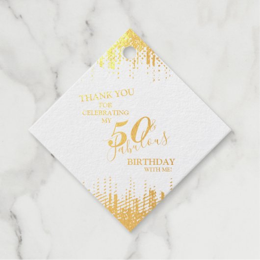 Elegant Gold 50 & Fabulous Birthday Real Folie Fav Bedankjes Labels (Voorkant)