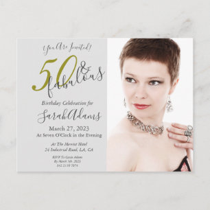 Elegant Gold 50 & Fabulous Photo Birthday Party Briefkaart