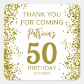 Elegant Gold 50e verjaardag Hartelijk dank voor uw Vierkante Sticker (Voorkant)