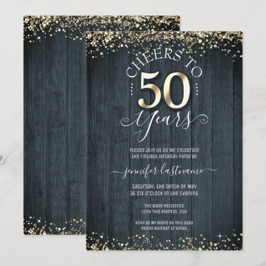 Elegant Gold 50e verjaardag Officiële uitnodiging (Voorkant / Achterkant)