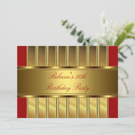 Elegant Gold 50th Birthday Party Event Red 2 Kaart (Staand voorkant)