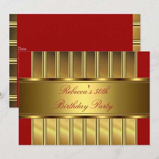 Elegant Gold 50th Birthday Party Event Red 2 Kaart (Voorkant / Achterkant)