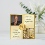 Elegant Gold 50th Birthday Party Photo Invitations Kaart (Staand voorkant)