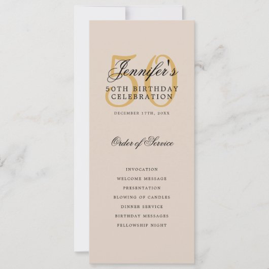 Elegant Gold 50th Birthday Program Menu Champagne Kaart (Voorkant)