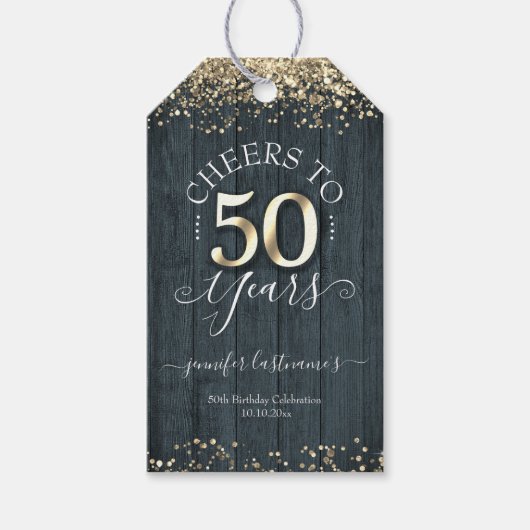 Elegant Gold 50th Birthday Script Cadeaulabel (Voorkant)