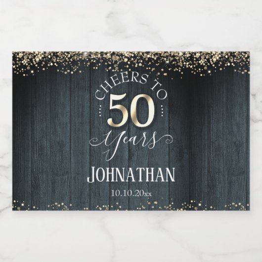 Elegant Gold 50th Birthday Script Likeurfles Etiket (Enkel label)