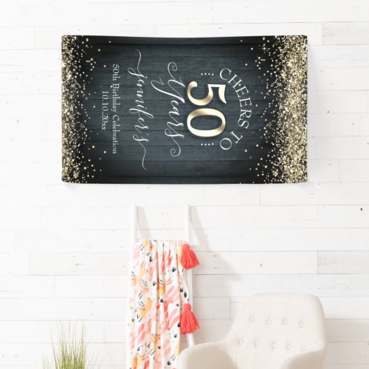 Elegant Gold 50th Birthday Script Spandoek (Insitu)