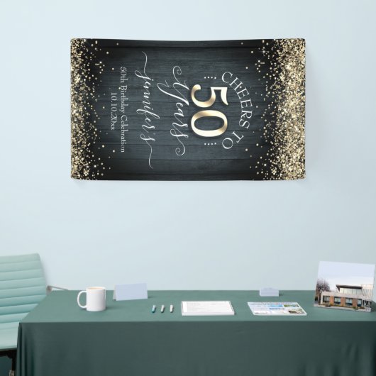 Elegant Gold 50th Birthday Script Spandoek (Beurs)
