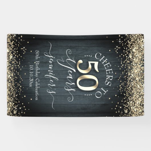 Elegant Gold 50th Birthday Script Spandoek (Horizontaal)