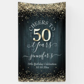Elegant Gold 50th Birthday Script Spandoek (Verticaal)